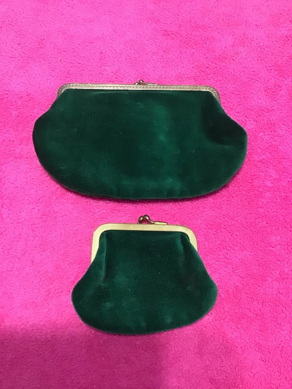 Vintage Emerald Green Velvet Clutch + Change Purse